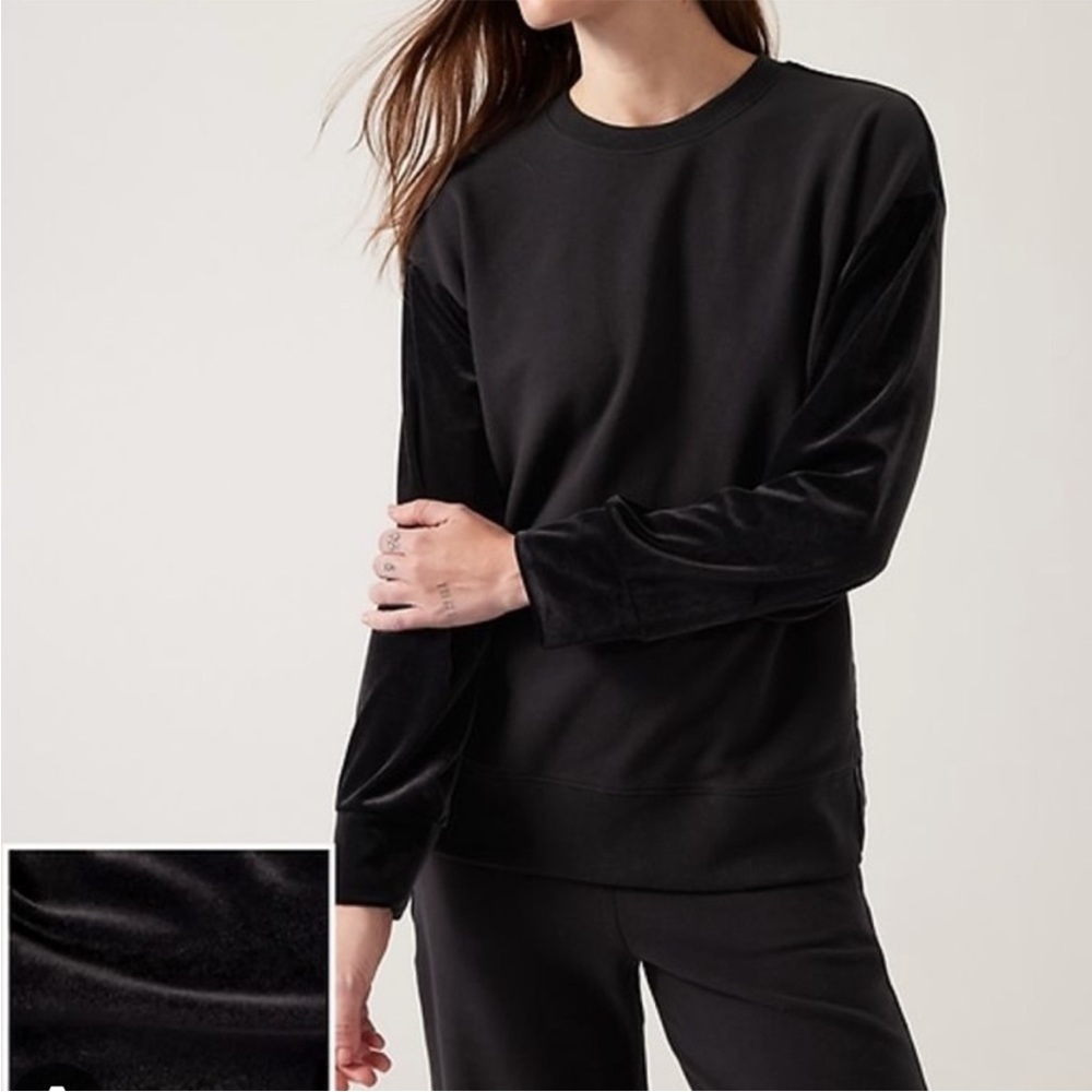 Athleta Black Retroplush Velvet Crewneck Sweatshirt